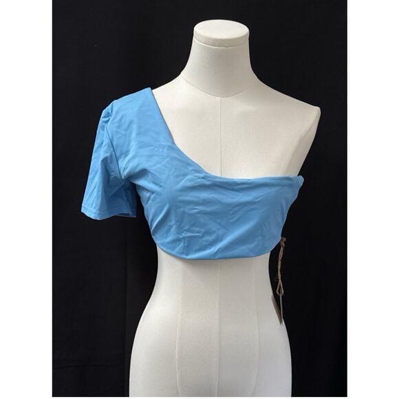 FP Toast Swim One Shoulder Crop Bikini Top Sky Blue Sz Sm - Picture 1 of 3